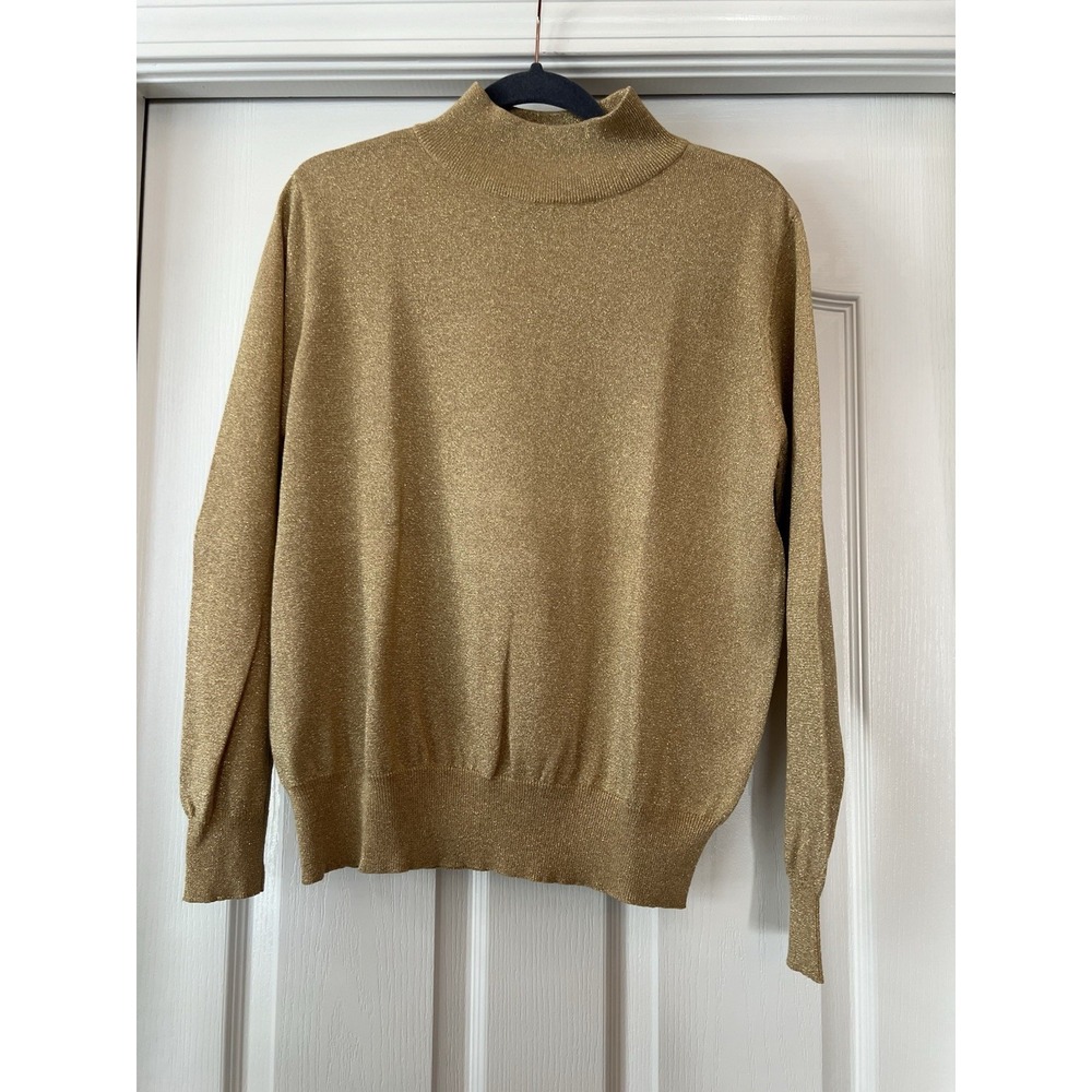 Preston & York Mockneck Gold Metalic Sweater Women's Size L Party Work Wear